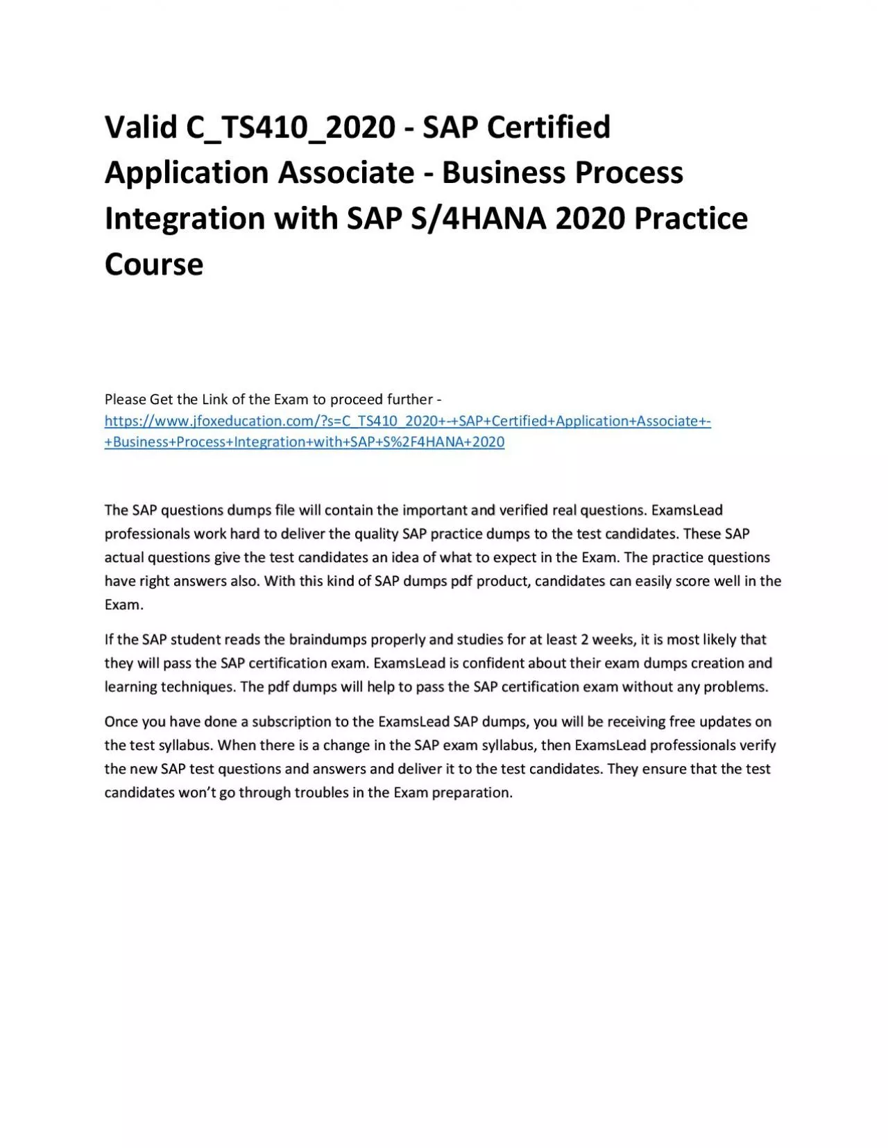 PDF-Valid C_TS410_2020 - SAP Certified Application Associate - Business Process Integration