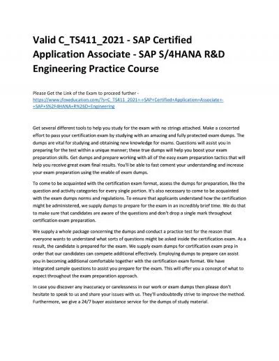 Valid C_TS411_2021 - SAP Certified Application Associate - SAP S/4HANA R&D Engineering Practice Course