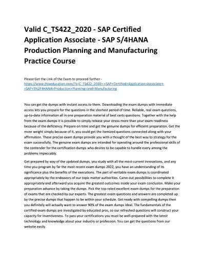 Valid C_TS422_2020 - SAP Certified Application Associate - SAP S/4HANA Production Planning and Manufacturing Practice Course