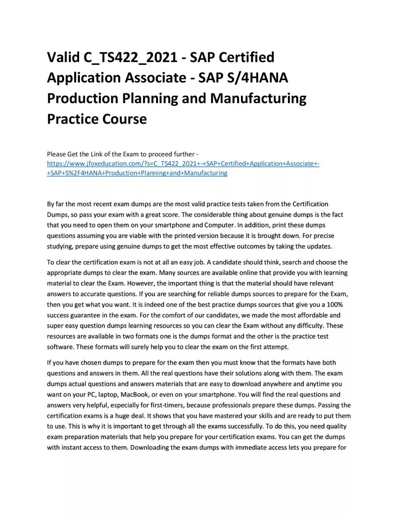 PDF-Valid C_TS422_2021 - SAP Certified Application Associate - SAP S/4HANA Production Planning