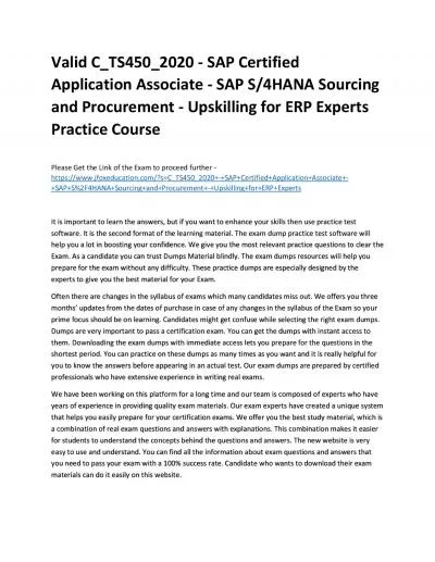 Valid C_TS450_2020 - SAP Certified Application Associate - SAP S/4HANA Sourcing and Procurement