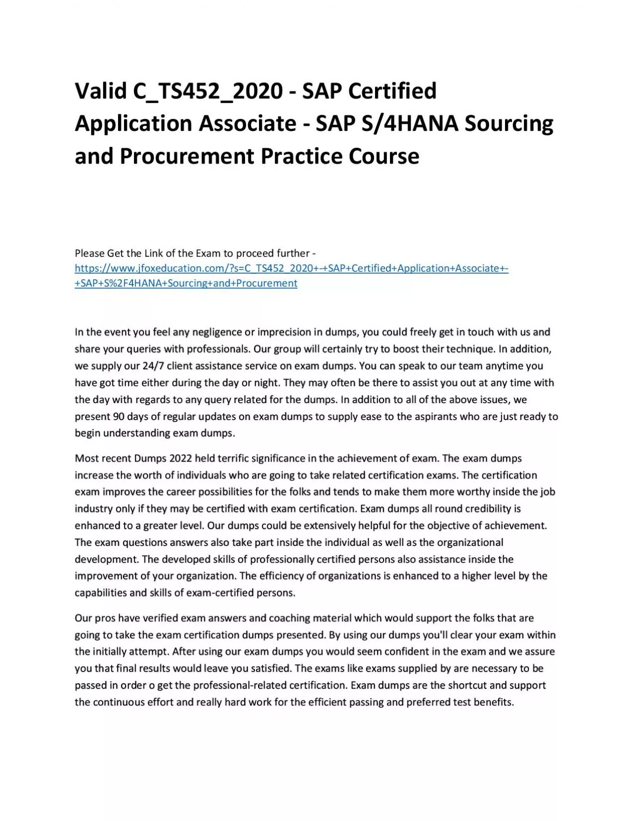 Valid C_TS452_2020 - SAP Certified Application Associate - SAP S/4HANA Sourcing and Procurement