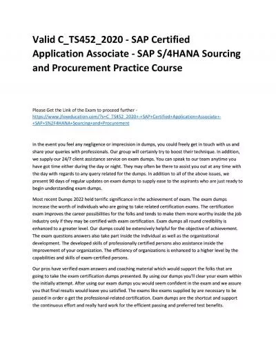 Valid C_TS452_2020 - SAP Certified Application Associate - SAP S/4HANA Sourcing and Procurement Practice Course
