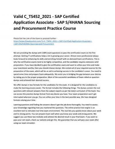 Valid C_TS452_2021 - SAP Certified Application Associate - SAP S/4HANA Sourcing and Procurement