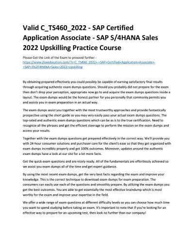 Valid C_TS460_2022 - SAP Certified Application Associate - SAP S/4HANA Sales 2022 Upskilling Practice Course