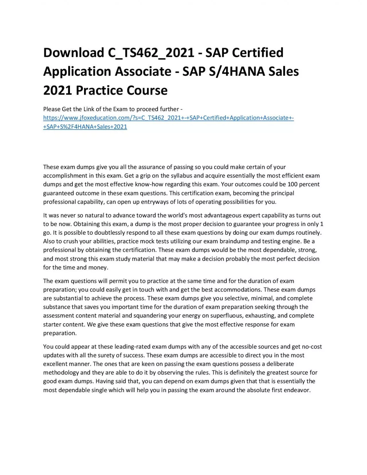 PDF-Download C_TS462_2021 - SAP Certified Application Associate - SAP S/4HANA Sales 2021 Practice