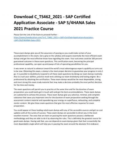 Download C_TS462_2021 - SAP Certified Application Associate - SAP S/4HANA Sales 2021 Practice