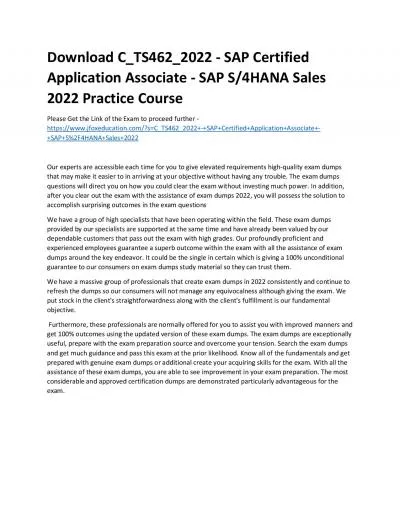 Download C_TS462_2022 - SAP Certified Application Associate - SAP S/4HANA Sales 2022 Practice