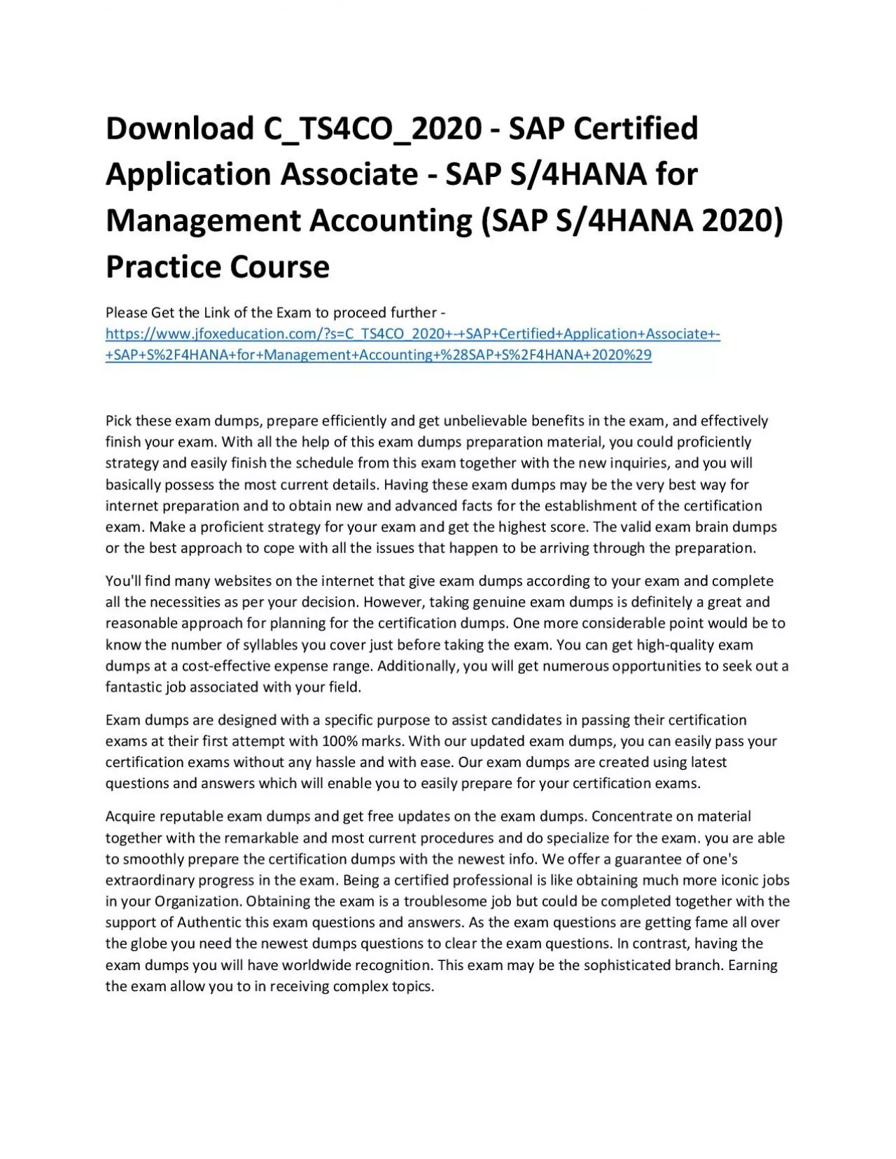 PDF-Download C_TS4CO_2020 - SAP Certified Application Associate - SAP S/4HANA for Management