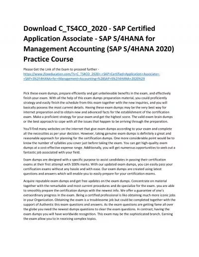 Download C_TS4CO_2020 - SAP Certified Application Associate - SAP S/4HANA for Management Accounting (SAP S/4HANA 2020) Practice Course