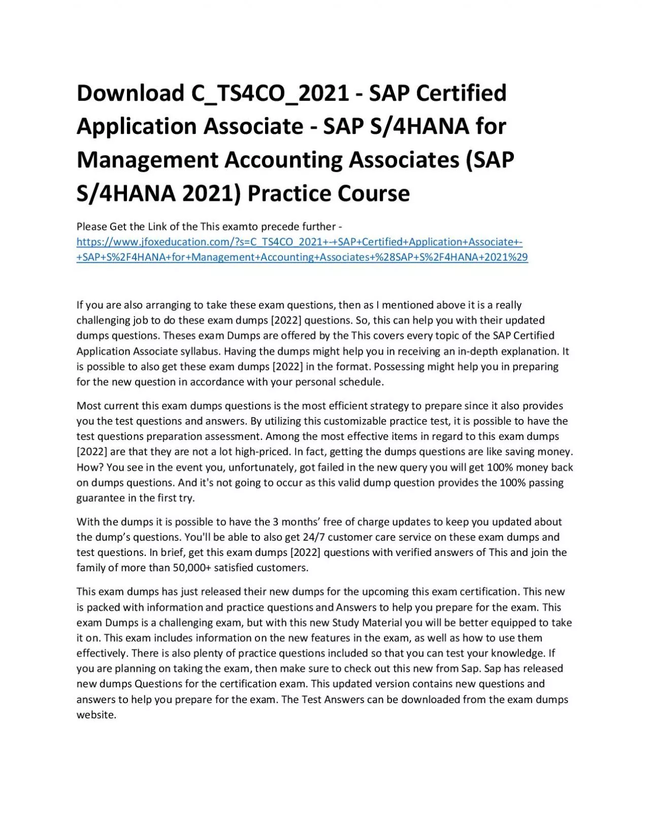 PDF-Download C_TS4CO_2021 - SAP Certified Application Associate - SAP S/4HANA for Management