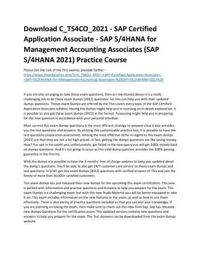 Download C_TS4CO_2021 - SAP Certified Application Associate - SAP S/4HANA for Management Accounting Associates (SAP S/4HANA 2021) Practice Course