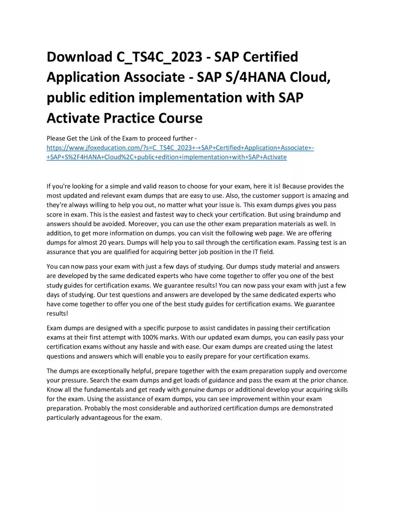 PDF-Download C_TS4C_2023 - SAP Certified Application Associate - SAP S/4HANA Cloud, public