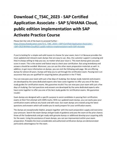 Download C_TS4C_2023 - SAP Certified Application Associate - SAP S/4HANA Cloud, public