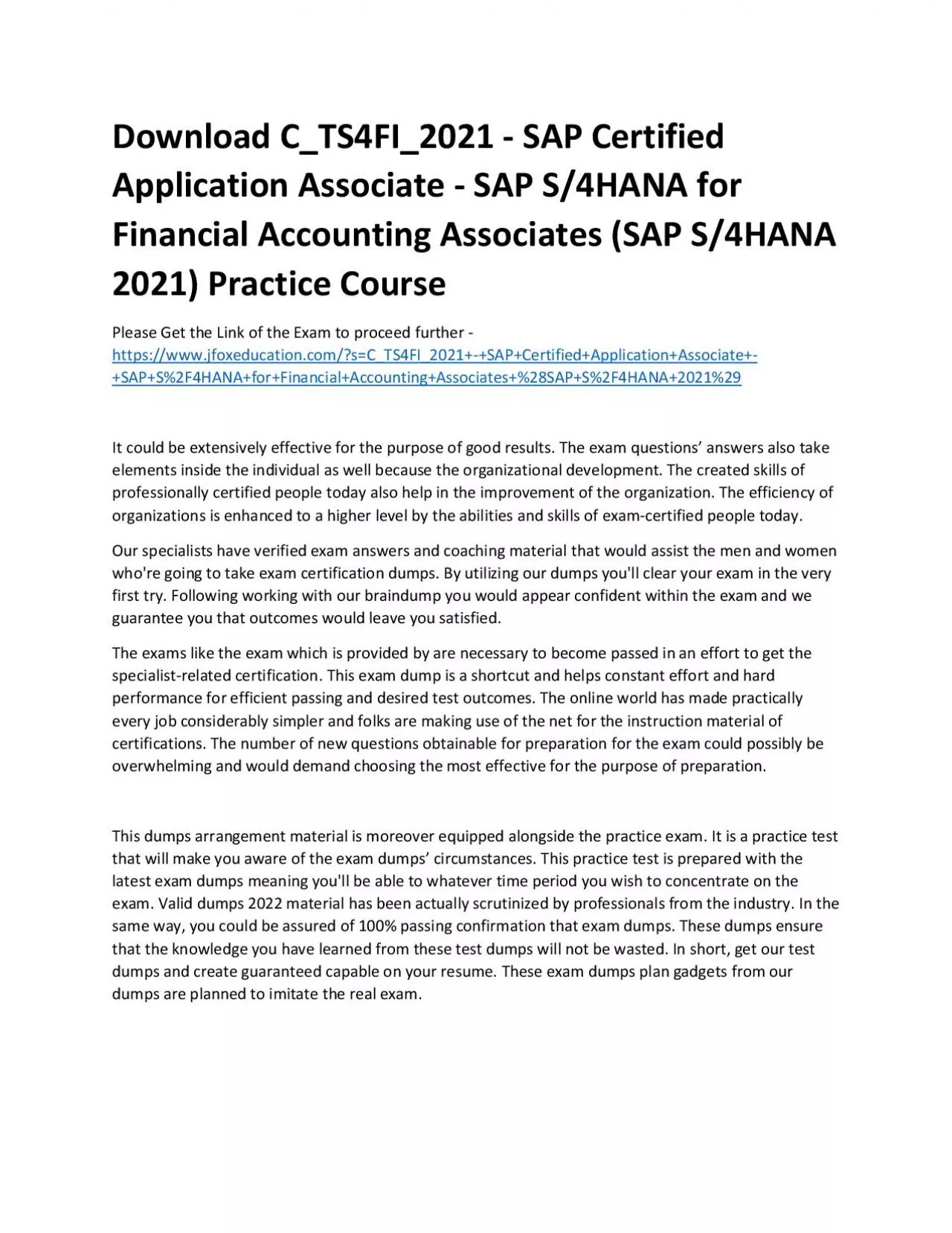 PDF-Download C_TS4FI_2021 - SAP Certified Application Associate - SAP S/4HANA for Financial