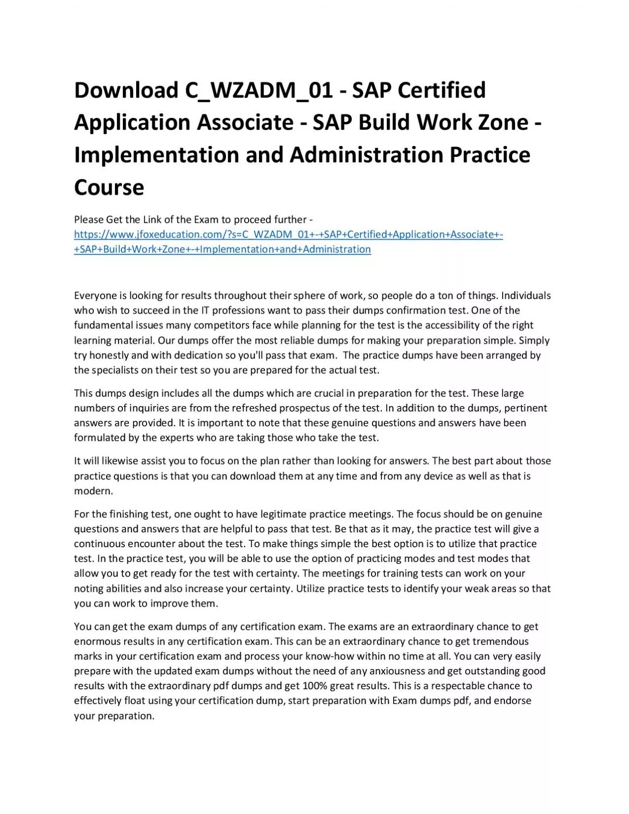 PDF-Download C_WZADM_01 - SAP Certified Application Associate - SAP Build Work Zone - Implementation