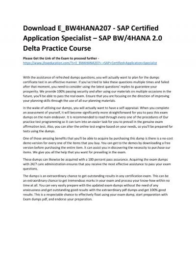 Download E_BW4HANA207 - SAP Certified Application Specialist – SAP BW/4HANA 2.0 Delta Practice Course