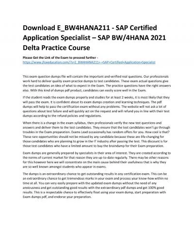 Download E_BW4HANA211 - SAP Certified Application Specialist – SAP BW/4HANA 2021 Delta