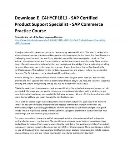 Download E_C4HYCP1811 - SAP Certified Product Support Specialist - SAP Commerce Practice Course