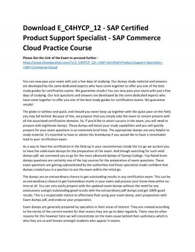 Download E_C4HYCP_12 - SAP Certified Product Support Specialist - SAP Commerce Cloud Practice Course