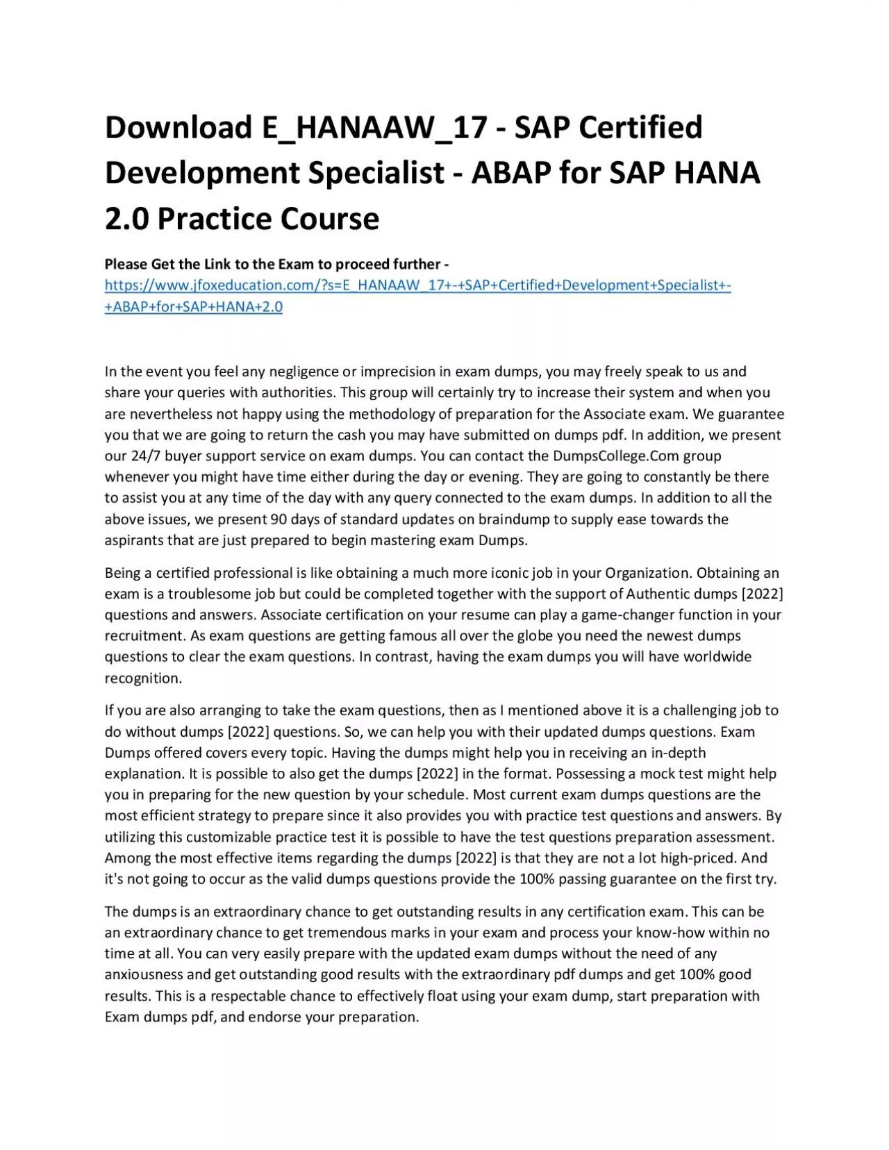 PDF-Download E_HANAAW_17 - SAP Certified Development Specialist - ABAP for SAP HANA 2.0 Practice