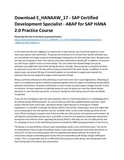 Download E_HANAAW_17 - SAP Certified Development Specialist - ABAP for SAP HANA 2.0 Practice