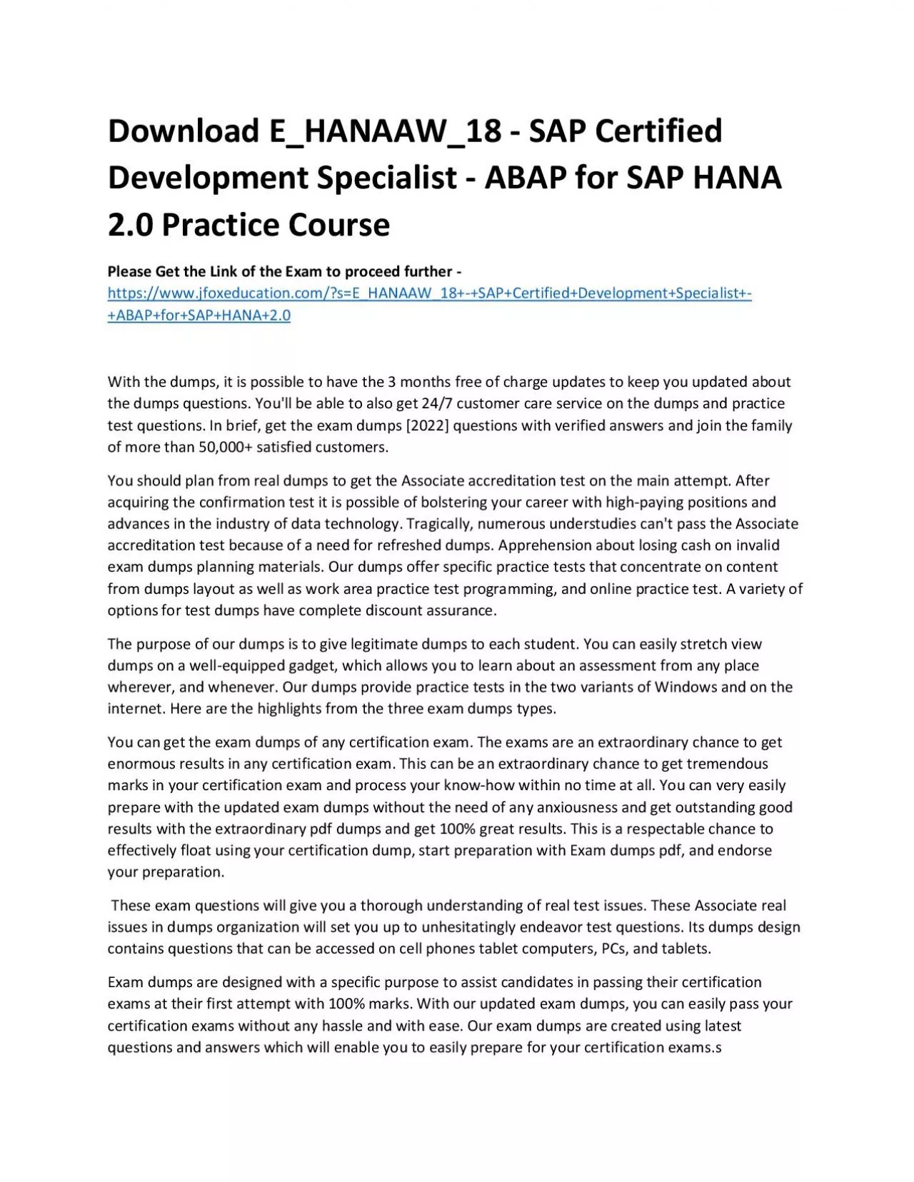 PDF-Download E_HANAAW_18 - SAP Certified Development Specialist - ABAP for SAP HANA 2.0 Practice