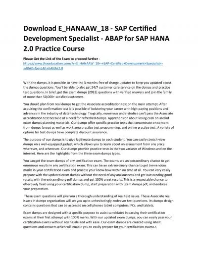 Download E_HANAAW_18 - SAP Certified Development Specialist - ABAP for SAP HANA 2.0 Practice Course