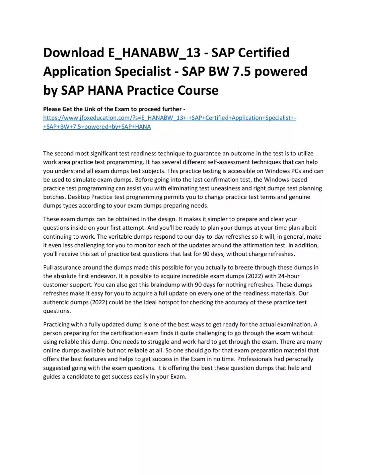 PDF-Download E_HANABW_13 - SAP Certified Application Specialist - SAP BW 7.5 powered by SAP