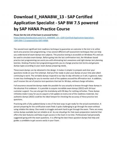 Download E_HANABW_13 - SAP Certified Application Specialist - SAP BW 7.5 powered by SAP HANA Practice Course