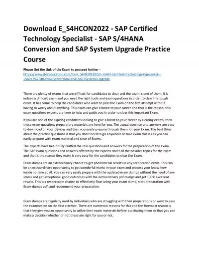 Download E_S4HCON2022 - SAP Certified Technology Specialist - SAP S/4HANA Conversion and