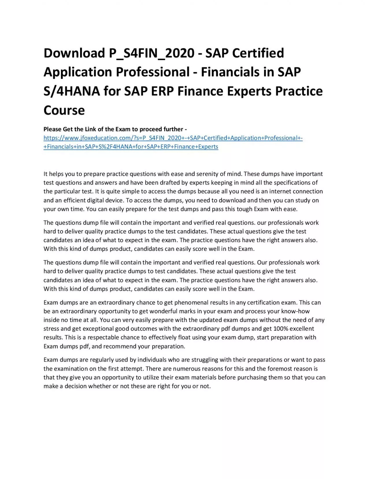Download P_S4FIN_2020 - SAP Certified Application Professional - Financials in SAP S/4HANA