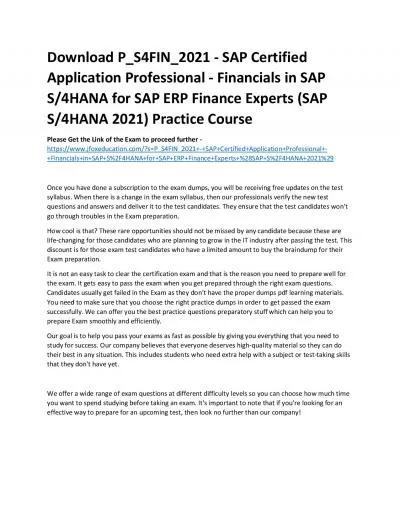 Download P_S4FIN_2021 - SAP Certified Application Professional - Financials in SAP S/4HANA