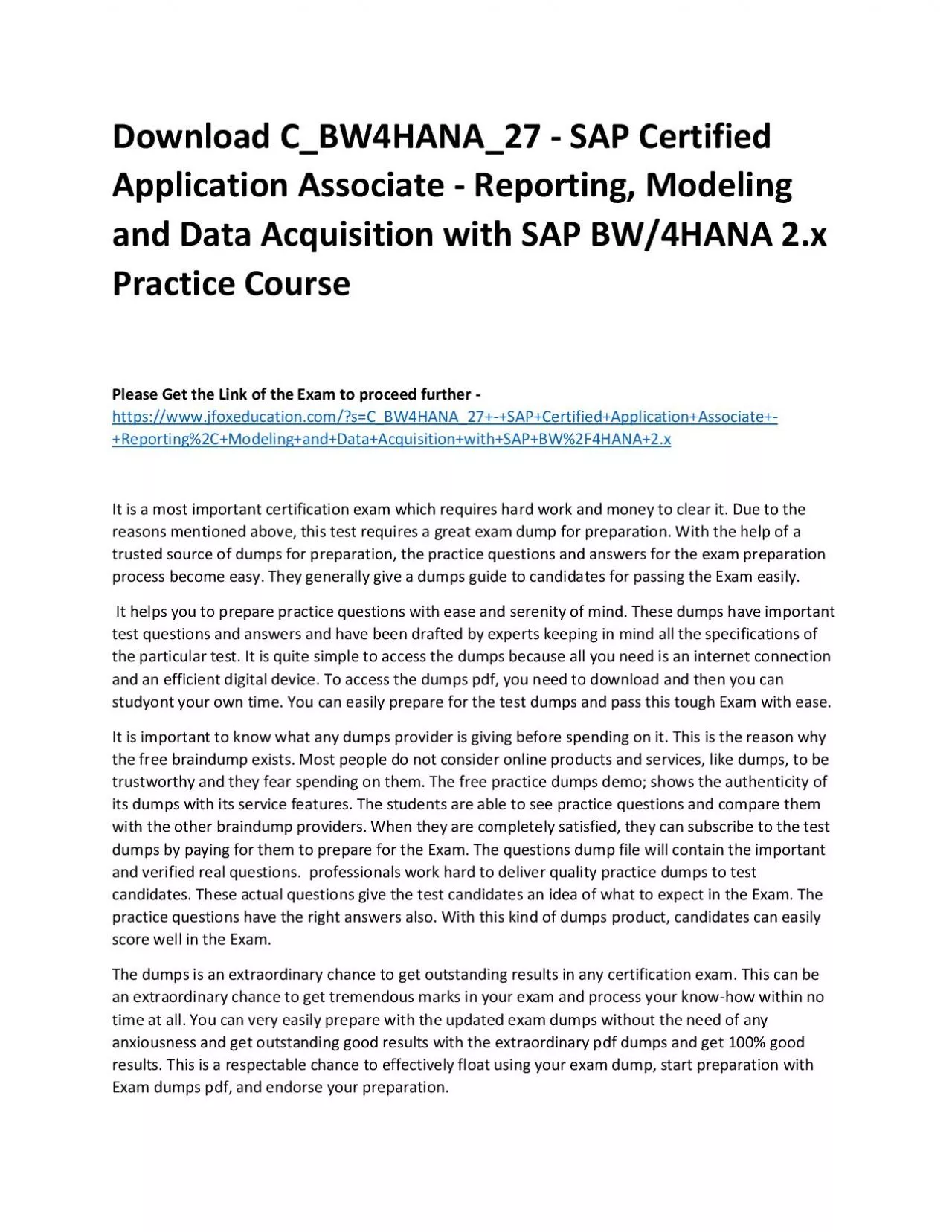 PDF-Download C_BW4HANA_27 - SAP Certified Application Associate - Reporting, Modeling and