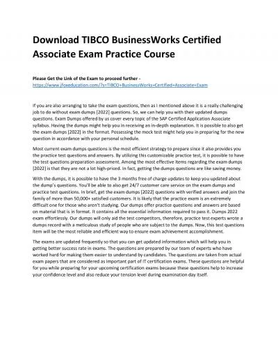 Download TIBCO BusinessWorks Certified Associate Exam Practice Course