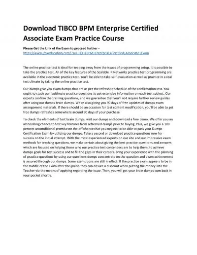 Download TIBCO BPM Enterprise Certified Associate Exam Practice Course