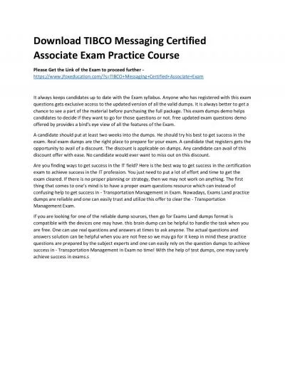 Download TIBCO Messaging Certified Associate Exam Practice Course