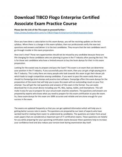 Download TIBCO Flogo Enterprise Certified Associate Exam Practice Course