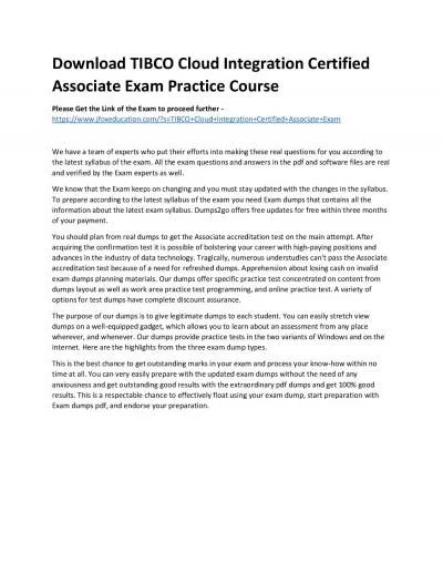 Download TIBCO Cloud Integration Certified Associate Exam Practice Course