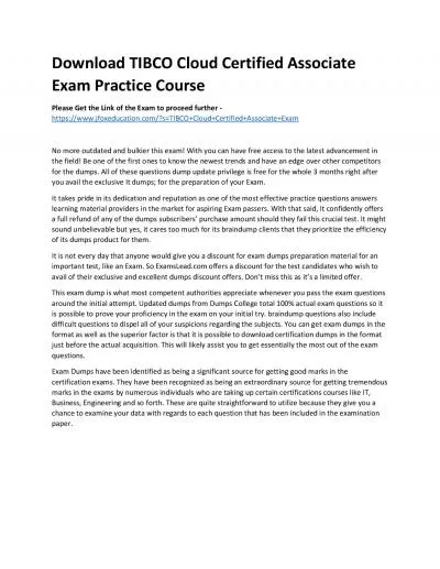 Download TIBCO Cloud Certified Associate Exam Practice Course