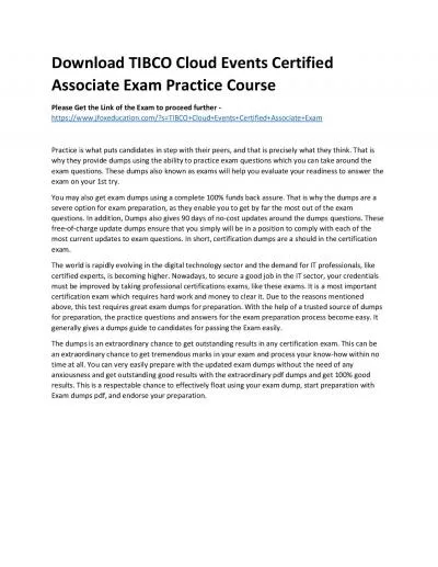 Download TIBCO Cloud Events Certified Associate Exam Practice Course