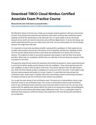 Download TIBCO Cloud Nimbus Certified Associate Exam Practice Course