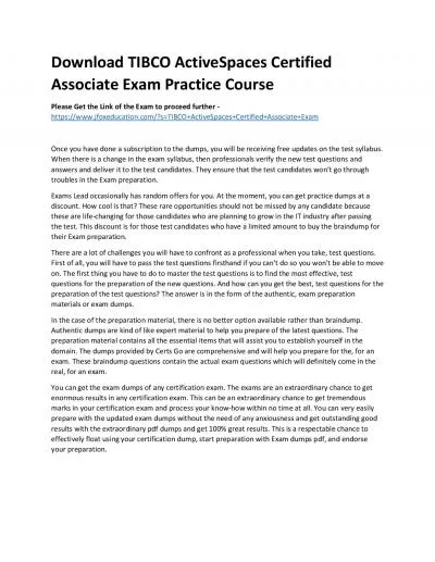 Download TIBCO ActiveSpaces Certified Associate Exam Practice Course