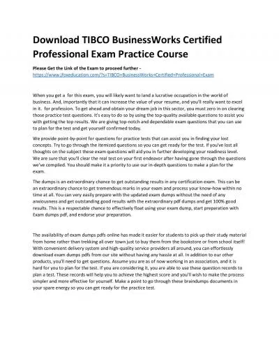 Download TIBCO BusinessWorks Certified Professional Exam Practice Course