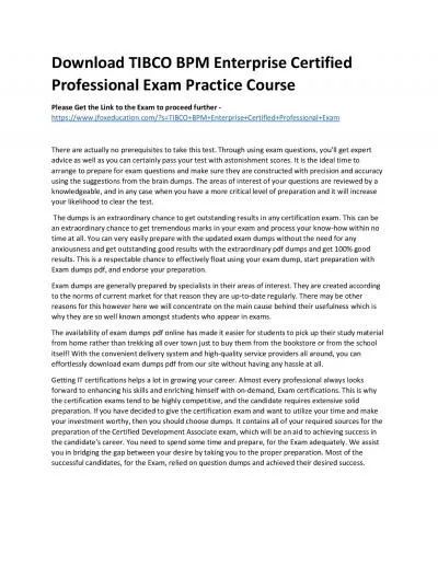 Download TIBCO BPM Enterprise Certified Professional Exam Practice Course