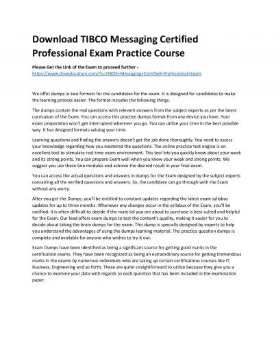 Download TIBCO Messaging Certified Professional Exam Practice Course