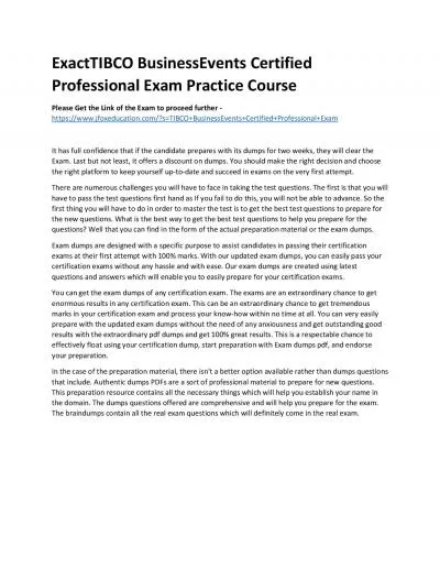 ExactTIBCO BusinessEvents Certified Professional Exam Practice Course