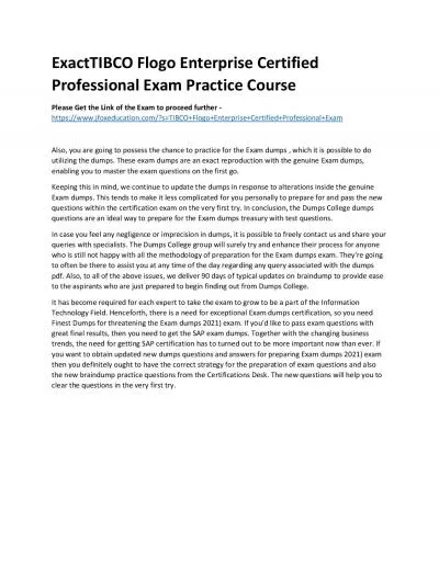 ExactTIBCO Flogo Enterprise Certified Professional Exam Practice Course