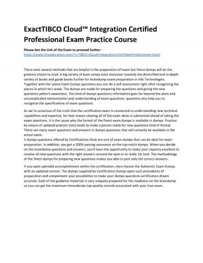 ExactTIBCO Cloud™ Integration Certified Professional Exam Practice Course