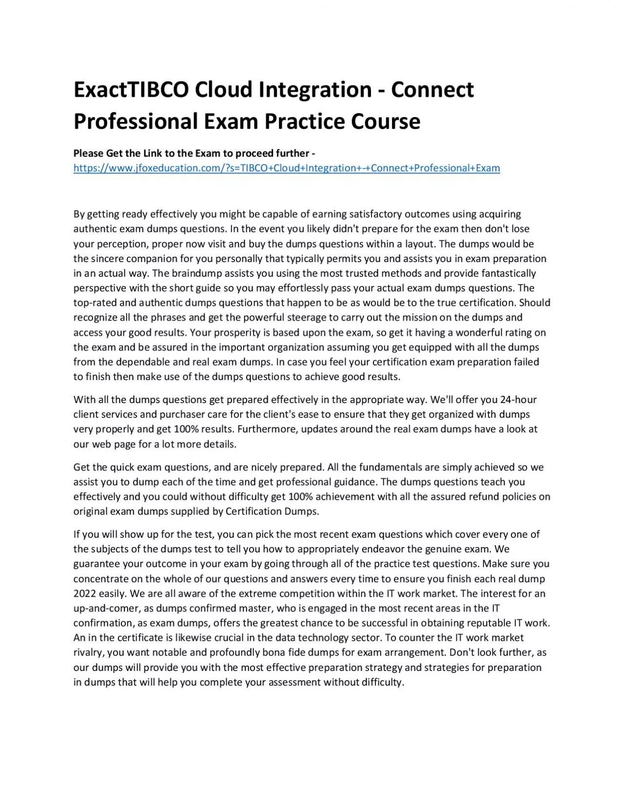 PDF-ExactTIBCO Cloud Integration - Connect Professional Exam Practice Course